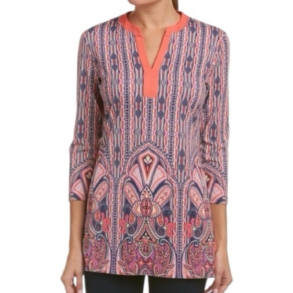 J. McLaughlin Women’s Size S Pink Boca Mayan Paisley Catalina Tunic Top Shirt - Picture 1 of 8